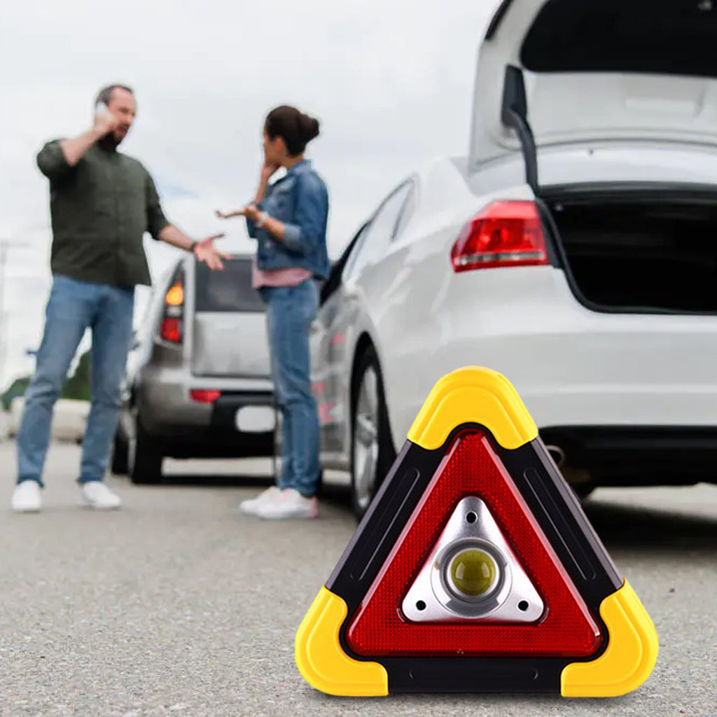 Triangle Warning Sign with LED Work Light - Roadside Safety Alarm