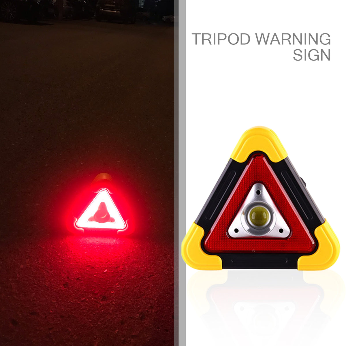 Triangle Warning Sign with LED Work Light - Roadside Safety Alarm