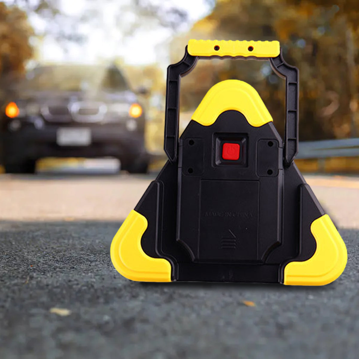 Triangle Warning Sign with LED Work Light - Roadside Safety Alarm