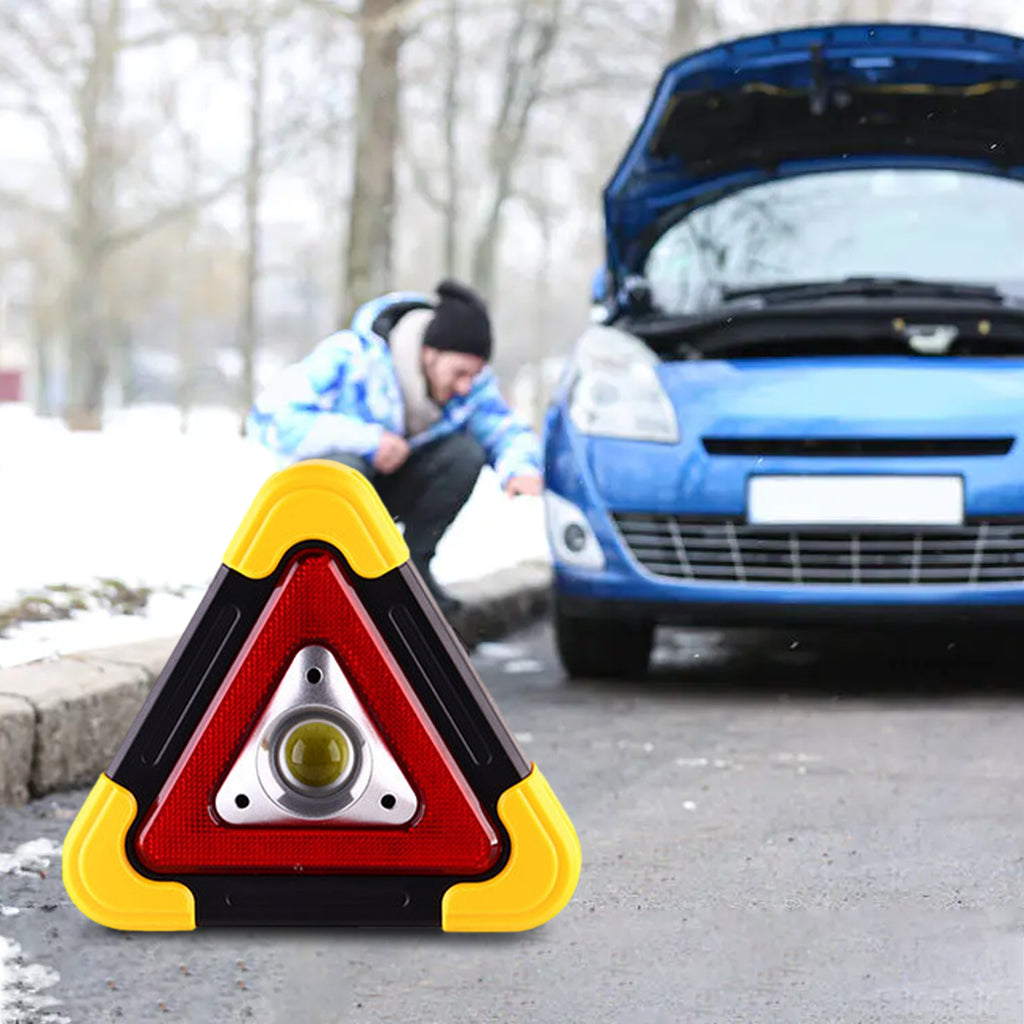 Triangle Warning Sign with LED Work Light - Roadside Safety Alarm