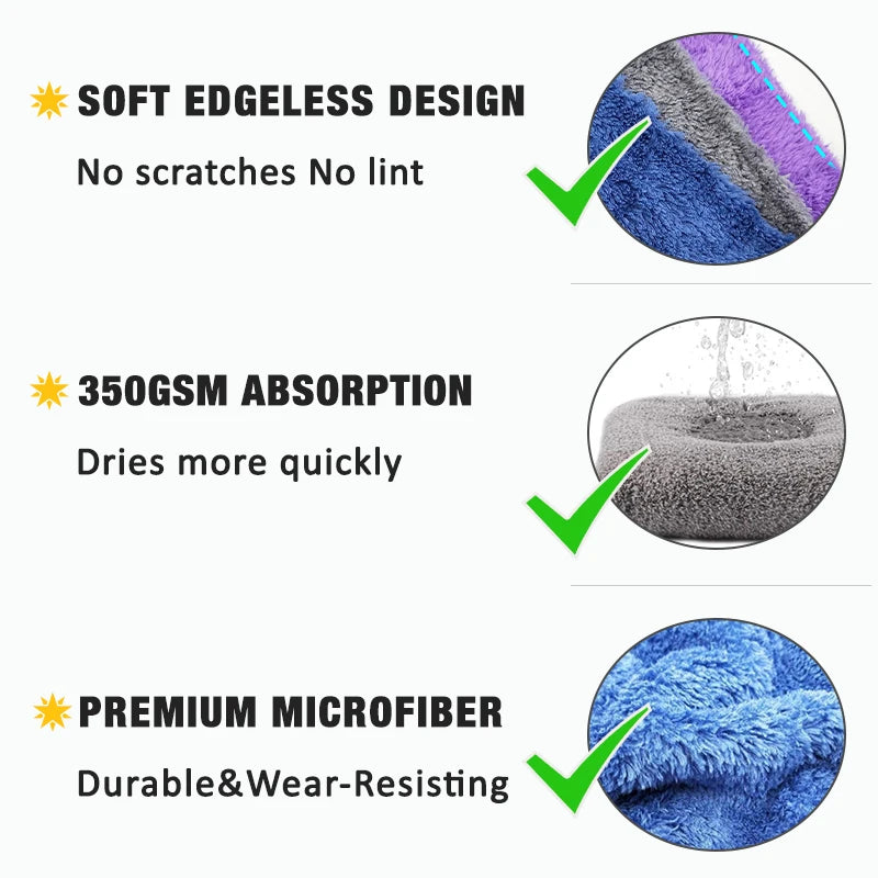 350GSM Microfiber Car Wash Towel - Soft Edgeless Cleaning, Drying & Polishing Cloth, 40x40cm