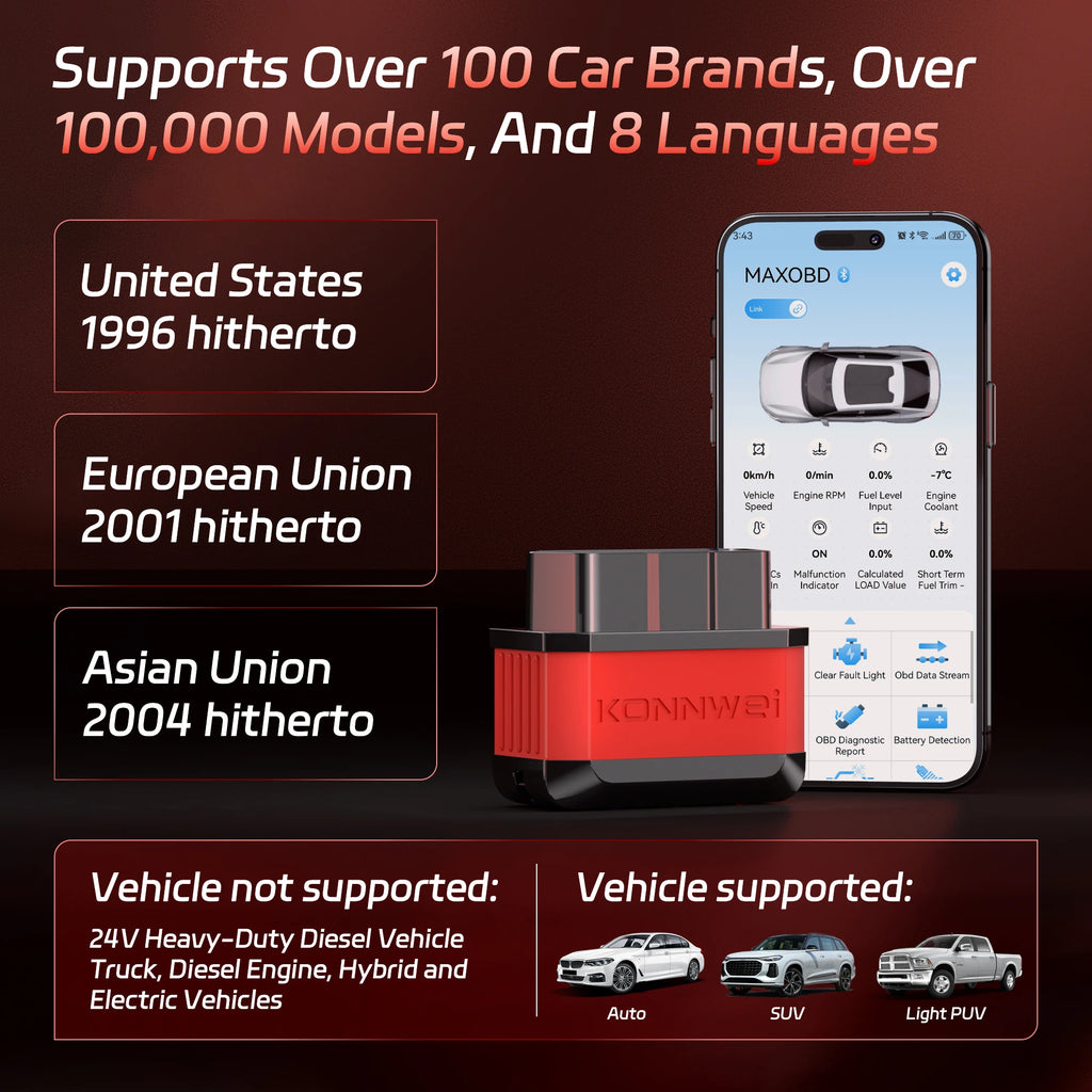 KONNWEI KW905 Bluetooth OBD2 Scanner - Professional Car Diagnostic Code Reader