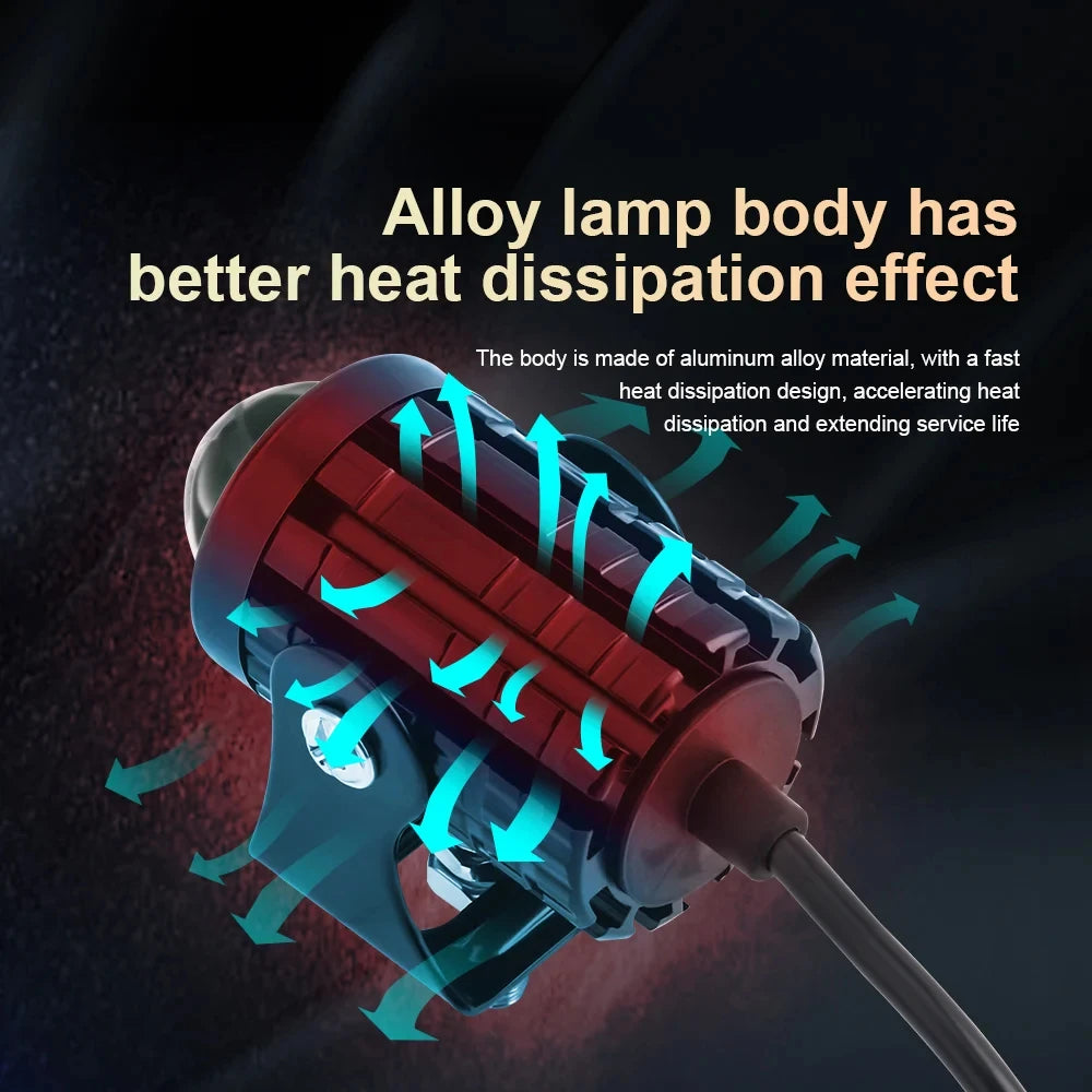 Motorcycle LED Mini Projector Headlight - Dual Color Fog Light Spotlight
