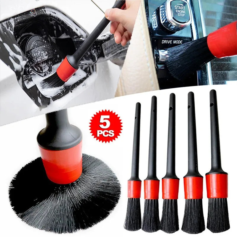 5Pcs Car Cleaning Brush Kit - Interior & Wheel Detailing Set