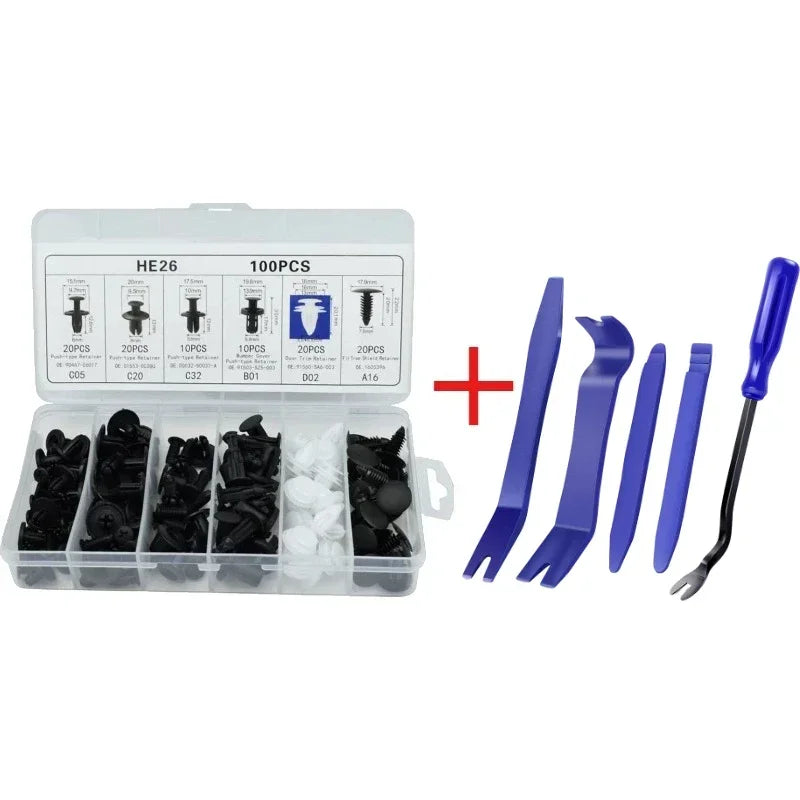Car Trim Clip & Fastener Assortment Kit - 410pcs Retainer Set with Panel Removal Pry Tools