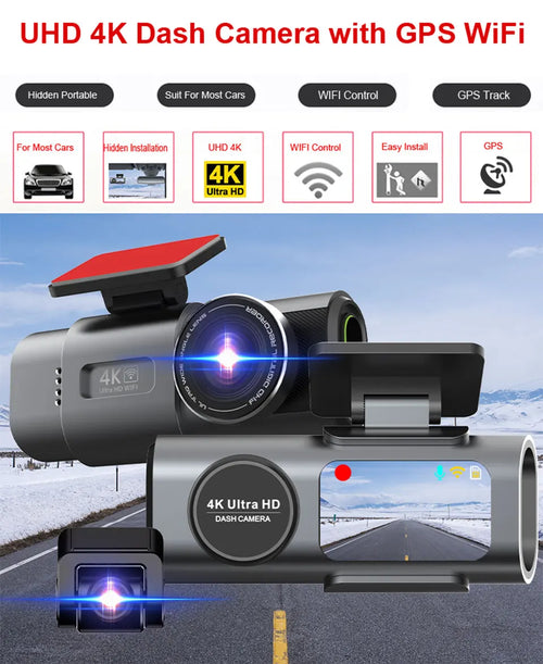 4K UHD Dash Cam - Night Vision Car DVR with Built-In WiFi, GPS & 24H Parking Mode