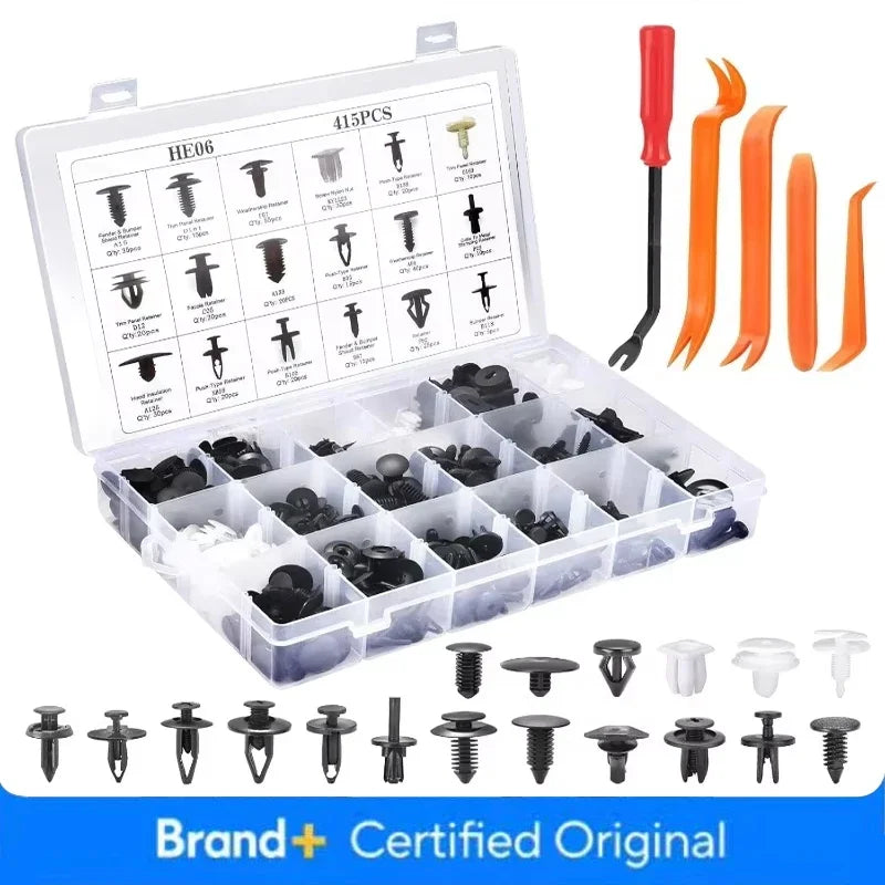 Car Trim Clip & Fastener Assortment Kit - 410pcs Retainer Set with Panel Removal Pry Tools