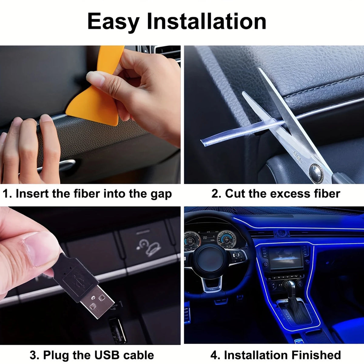 5m Neon EL Wire Car Interior Ambient Lighting Strip – Flexible USB LED Light Kit