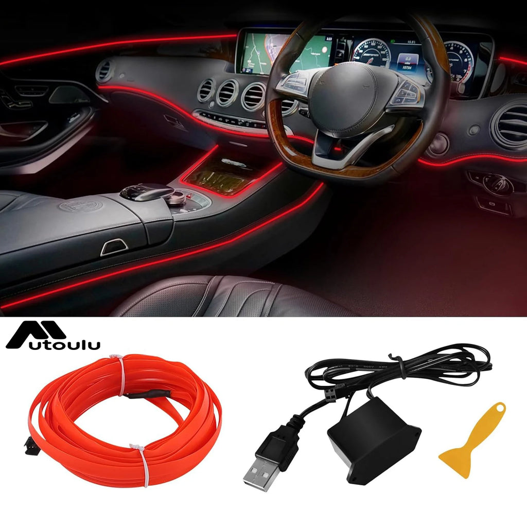 5m Neon EL Wire Car Interior Ambient Lighting Strip – Flexible USB LED Light Kit