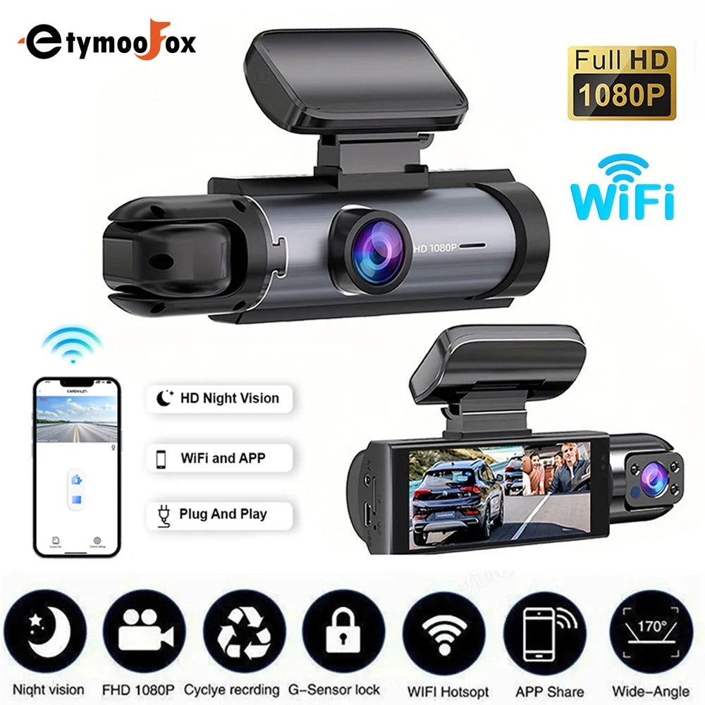 1080P Dual Dash Cam - Front & Inside View Car DVR with WiFi, Loop Recording & App Monitor