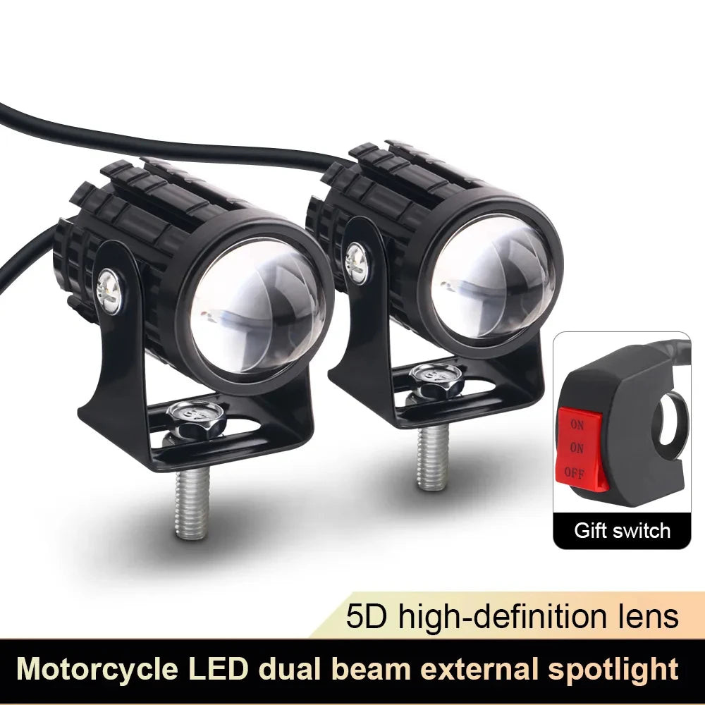 Motorcycle LED Mini Projector Headlight - Dual Color Fog Light Spotlight