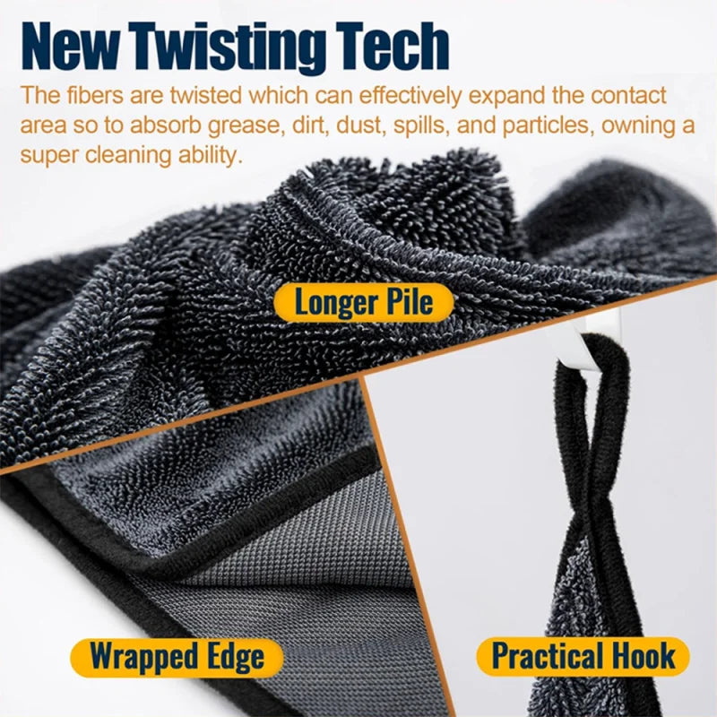 Microfiber Twist Car Wash Towel - Professional Cleaning, Drying, Waxing & Detailing Cloth