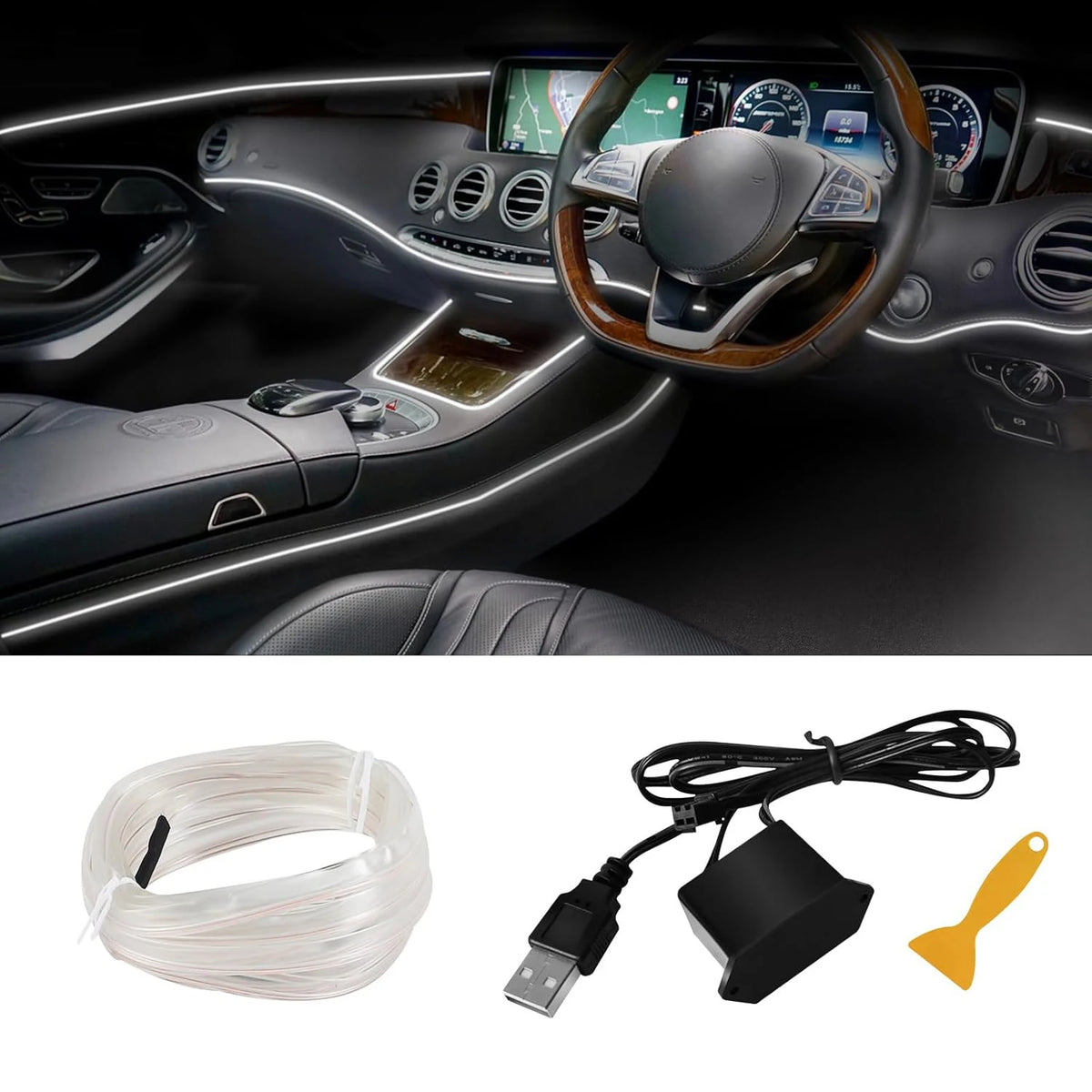 5m Neon EL Wire Car Interior Ambient Lighting Strip – Flexible USB LED Light Kit