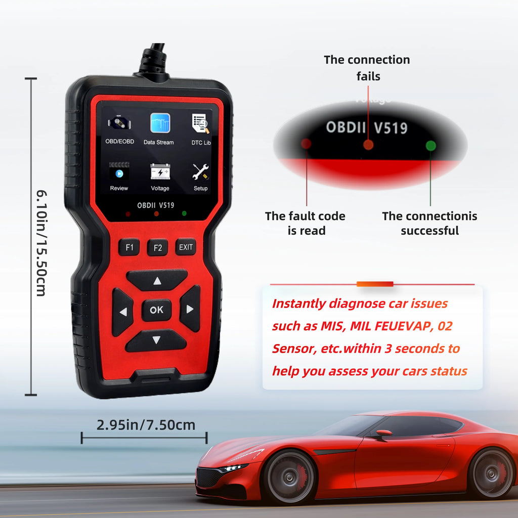 V519 OBD2 Car Diagnostic Scanner – Check Engine Code Reader & Battery Test Tool