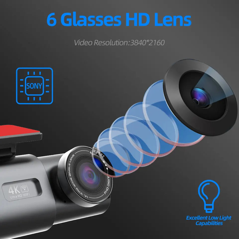 4K UHD Dash Cam - Night Vision Car DVR with Built-In WiFi, GPS & 24H Parking Mode