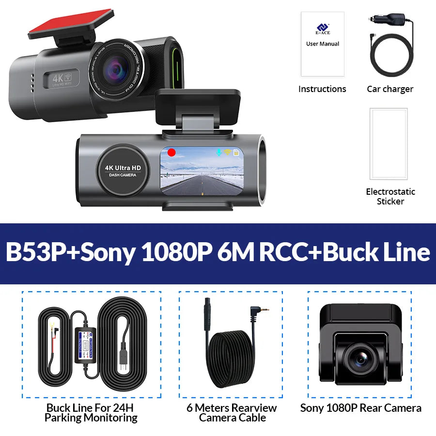 4K UHD Dash Cam - Night Vision Car DVR with Built-In WiFi, GPS & 24H Parking Mode