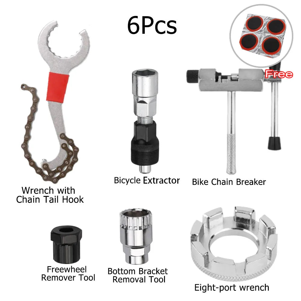 Bicycle Repair Tool Kit - Flywheel Remover, Chain Breaker, Crank Puller & Spoke Wrench for MTB & Road Bike Maintenance