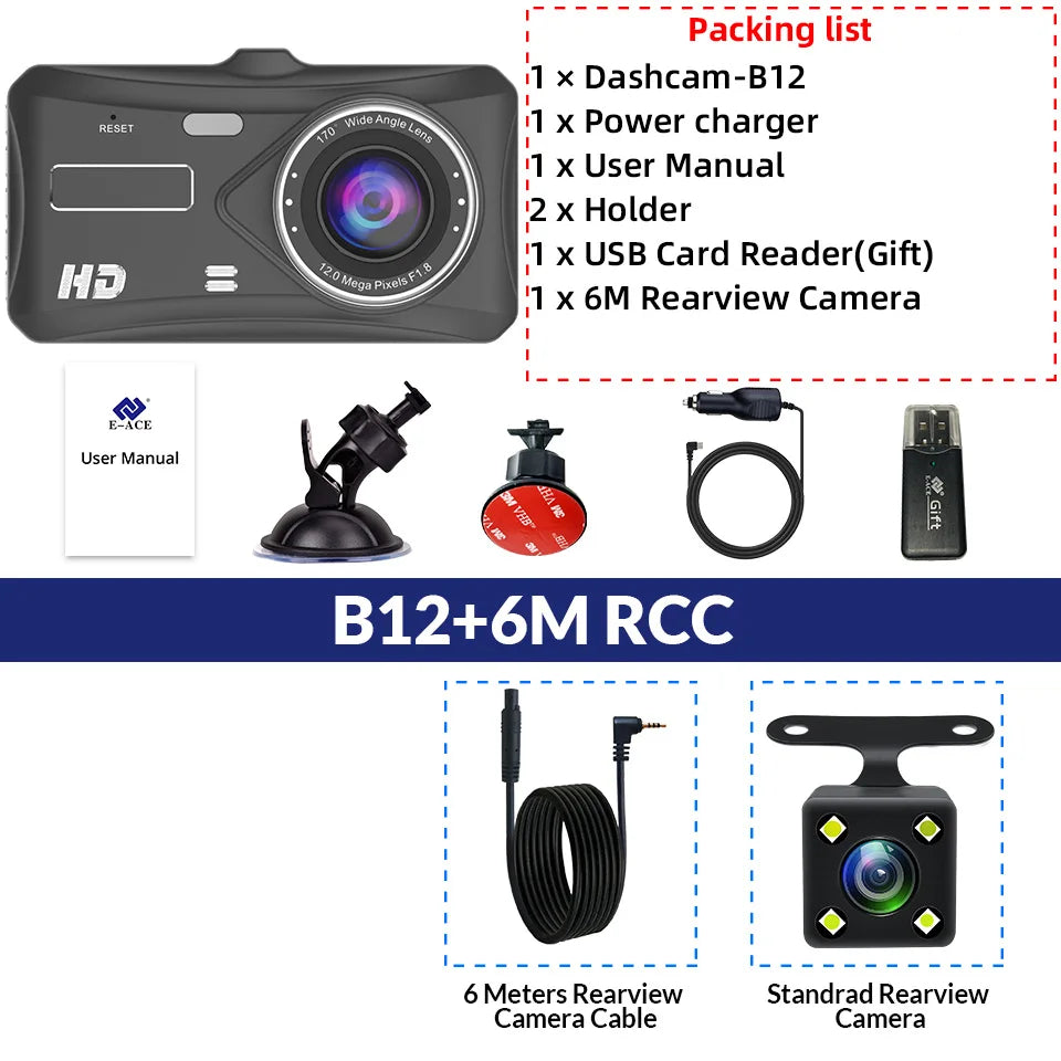 1080P Touch Screen Dash Cam - Front & Rear Car DVR with Night Vision