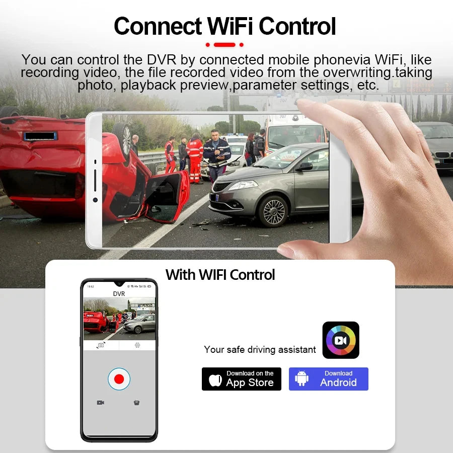 1080P Dual Dash Cam - Front & Inside View Car DVR with WiFi, Loop Recording & App Monitor