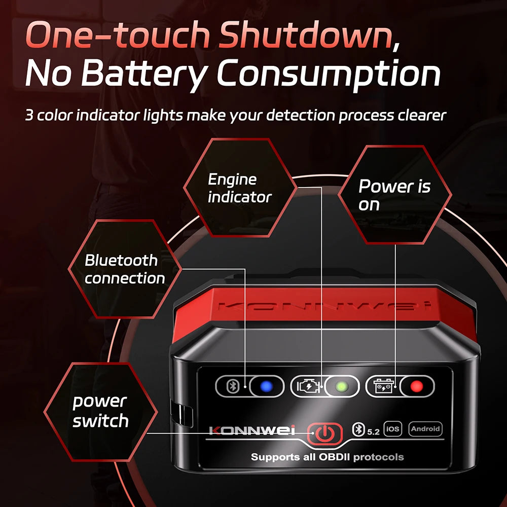 KONNWEI KW905 Bluetooth OBD2 Scanner - Professional Car Diagnostic Code Reader