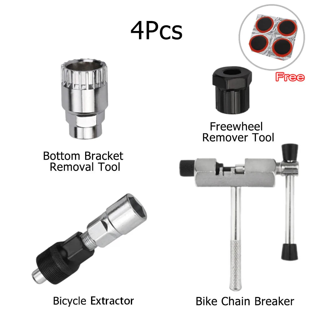 Bicycle Repair Tool Kit - Flywheel Remover, Chain Breaker, Crank Puller & Spoke Wrench for MTB & Road Bike Maintenance