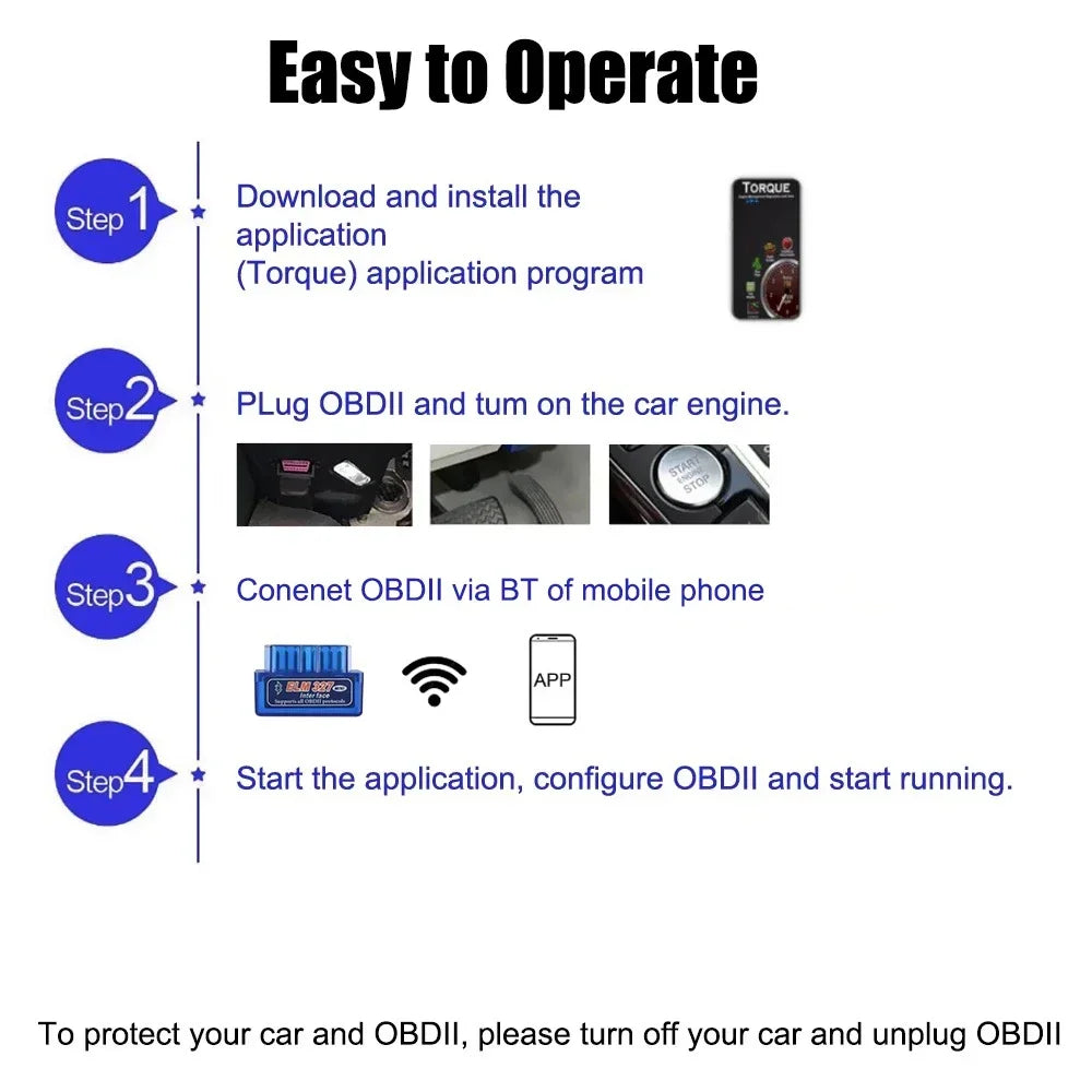 Mini ELM327 Bluetooth OBD2 Scanner - Car Diagnostic Code Reader