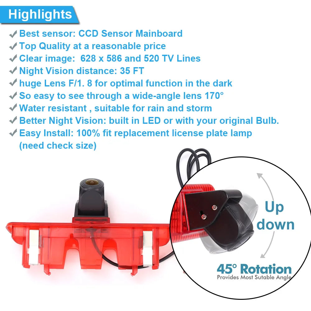 HD Reverse Backup Camera for Fiat Qubo, Fiorino 225, Punto / Citroen Nemo Kombi / Peugeot Bipper, AA, Tepee