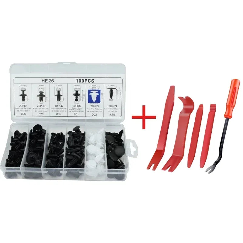 Car Trim Clip & Fastener Assortment Kit - 410pcs Retainer Set with Panel Removal Pry Tools