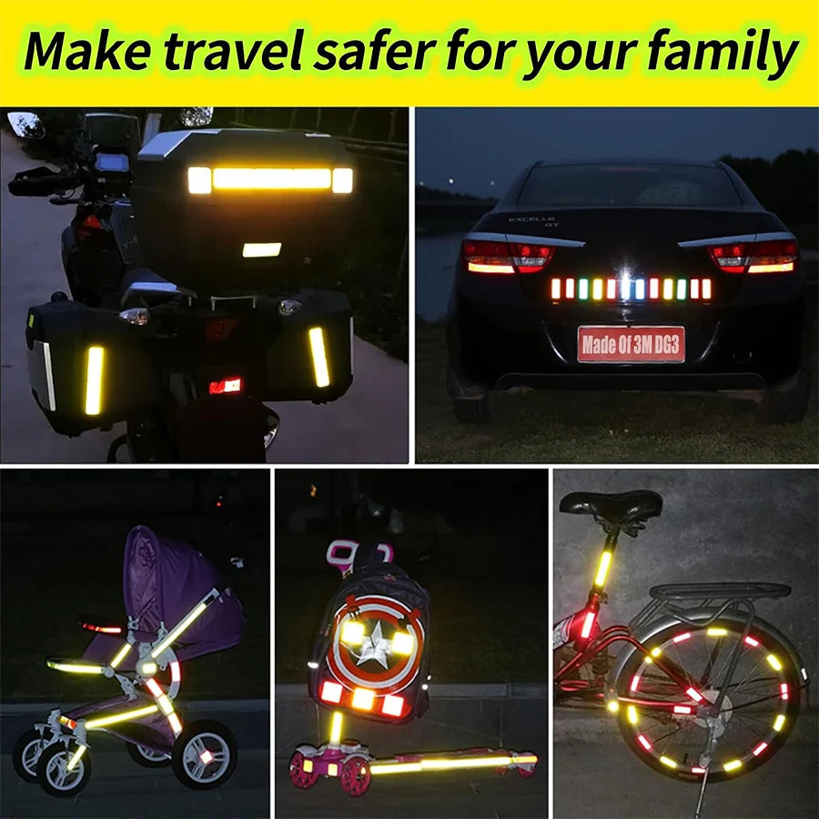 Reflective Safety Stickers - Waterproof Night Vision Warning Strips (10pc)