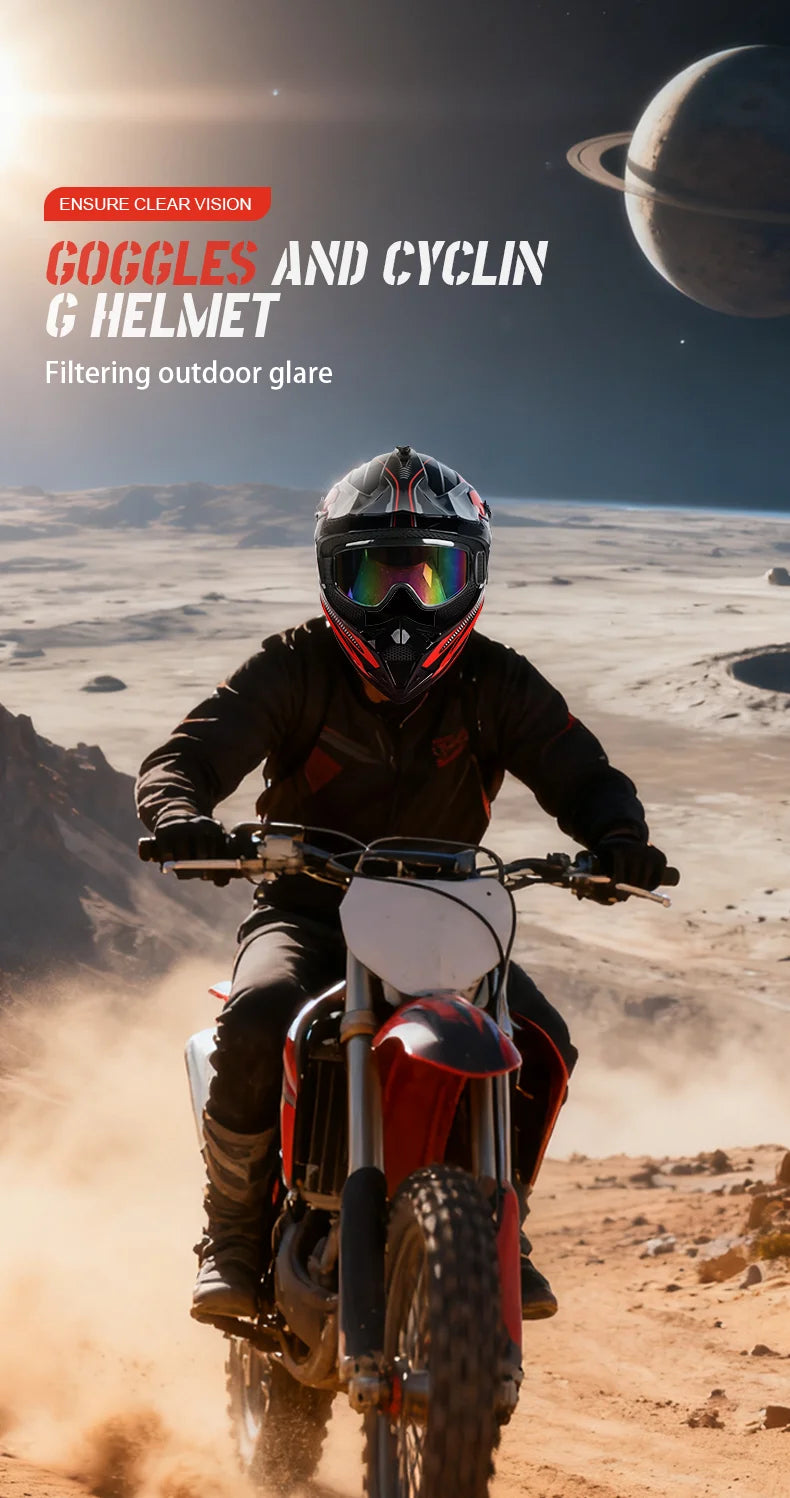 Off-Road Motorcycle Helmet - Full Face Rally Helmet with Goggles