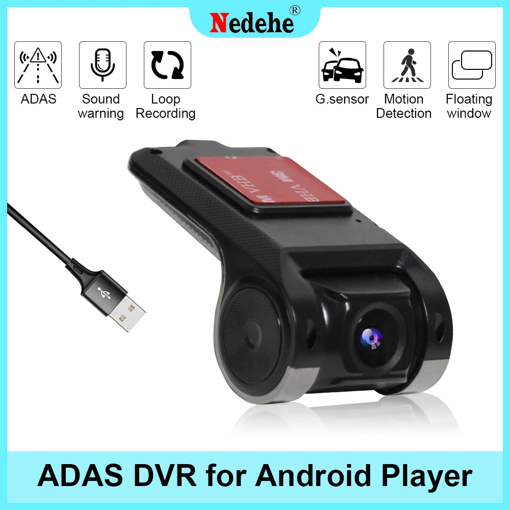 ADAS USB Dash Cam - Front & Rear Dual Camera Car DVR with Night Vision for Android Navigation