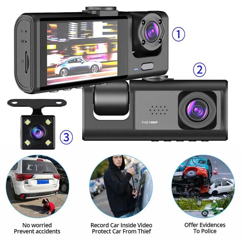 1080P Dual Dash Cam - Front & Inside Car Camera with IR Night Vision, Loop Recording, Wide Angle