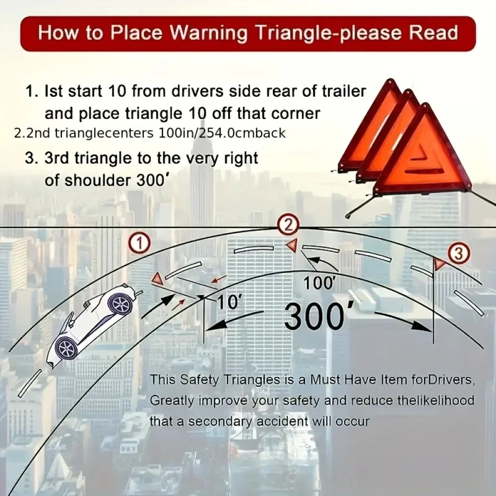 Car Emergency Warning Triangle with Reflective Safety Vest - Roadside Breakdown Kit