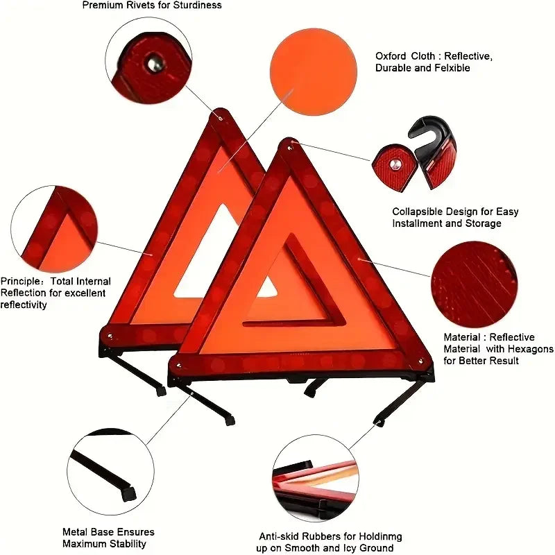Car Emergency Warning Triangle with Reflective Safety Vest - Roadside Breakdown Kit
