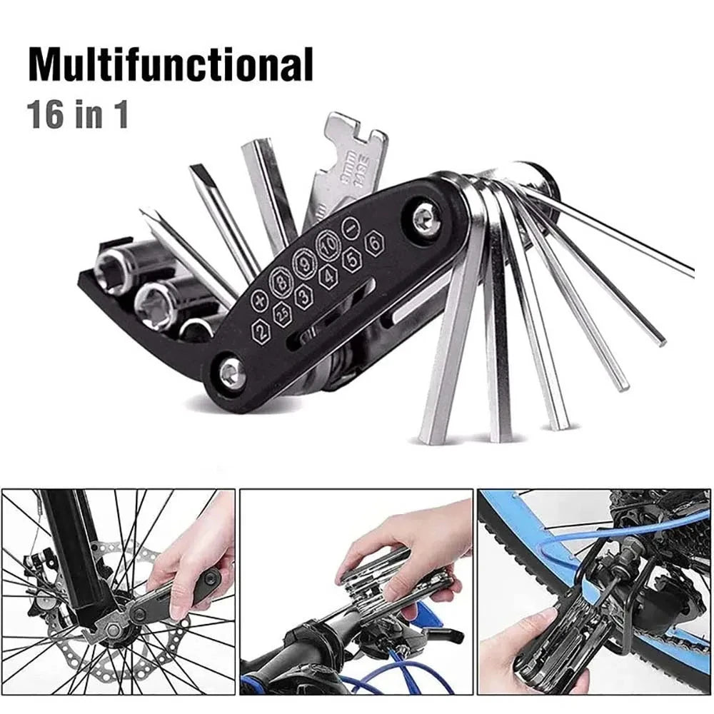 Bicycle Repair Tool Kit - Multi-Tool Set with Tire Patch Kit & Pump