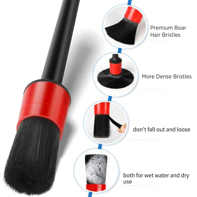5Pcs Car Cleaning Brush Kit - Interior & Wheel Detailing Set