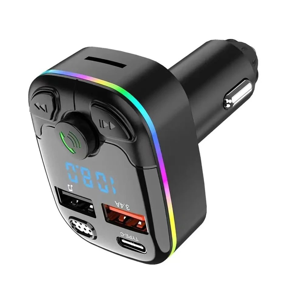 Bluetooth 5.0 FM Transmitter with Hands-Free Calling, PD Type-C Fast Charging & RGB Ambient Light