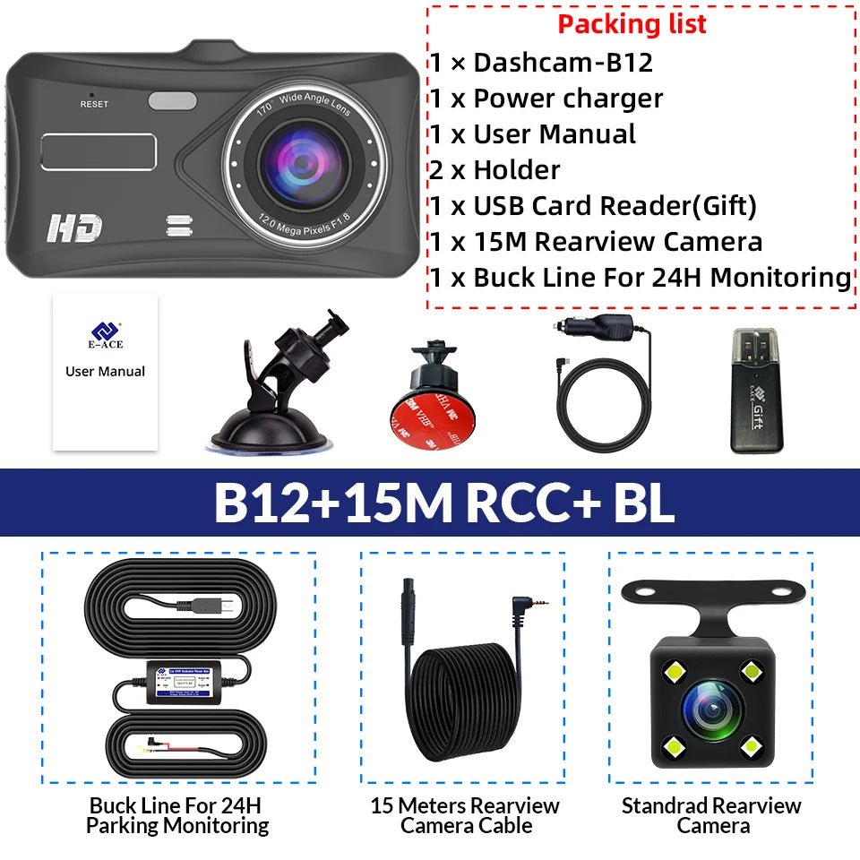 1080P Touch Screen Dash Cam - Front & Rear Car DVR with Night Vision