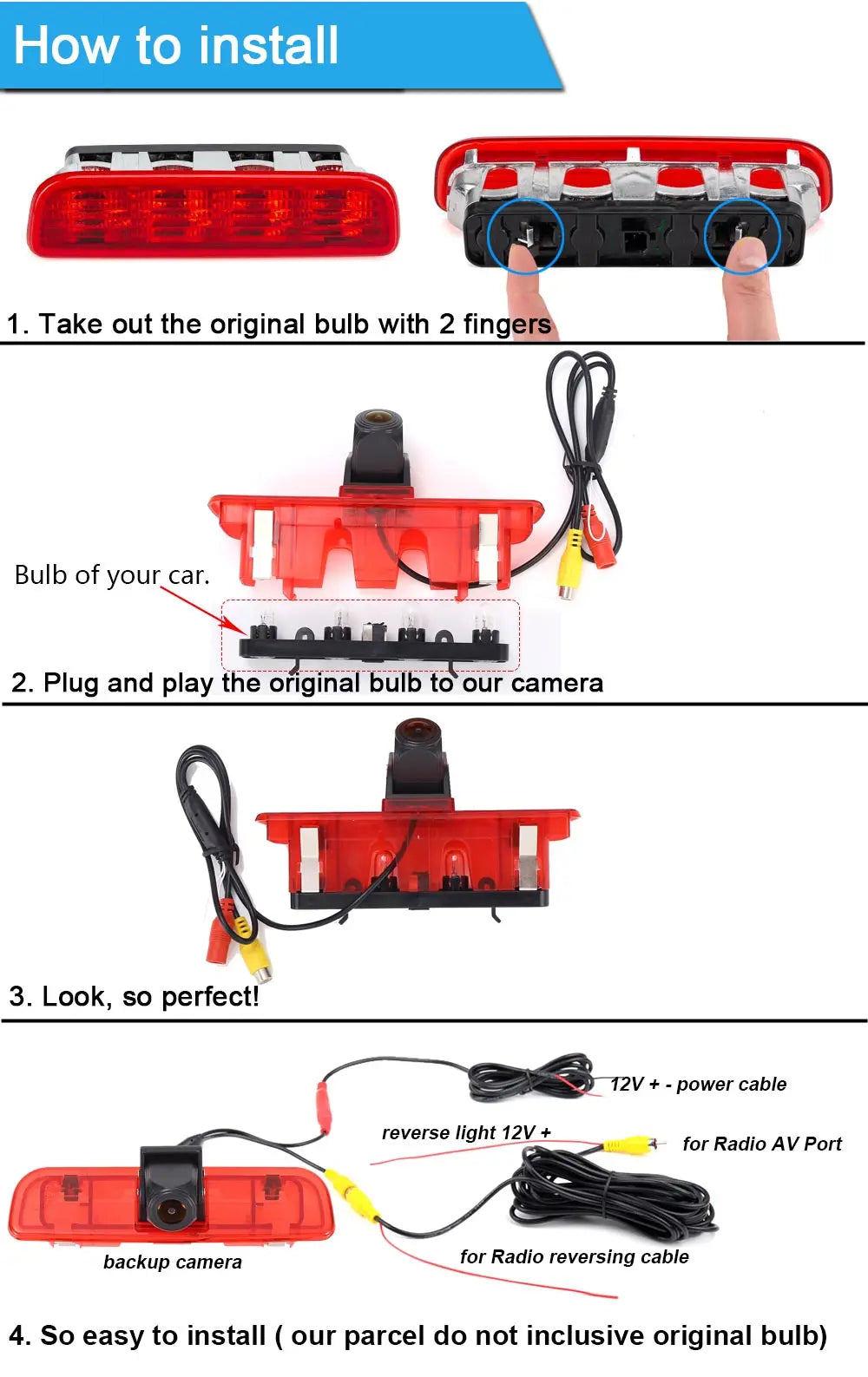 HD Reverse Backup Camera for Fiat Qubo, Fiorino 225, Punto / Citroen Nemo Kombi / Peugeot Bipper, AA, Tepee