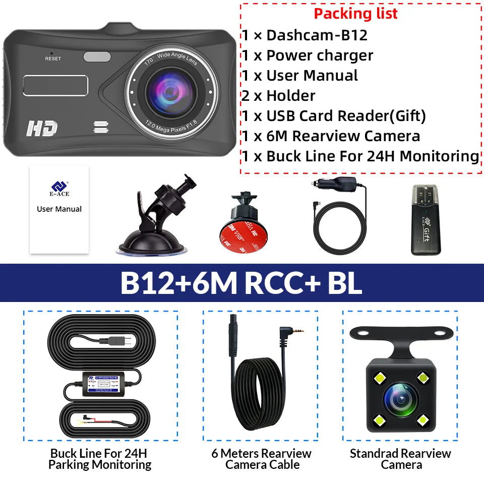 1080P Touch Screen Dash Cam - Front & Rear Car DVR with Night Vision