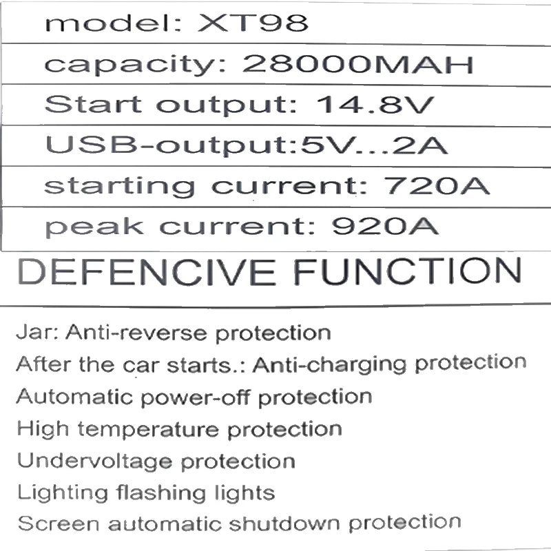 Car Jump Starter 28000mAh - Portable 12V Emergency Power Supply