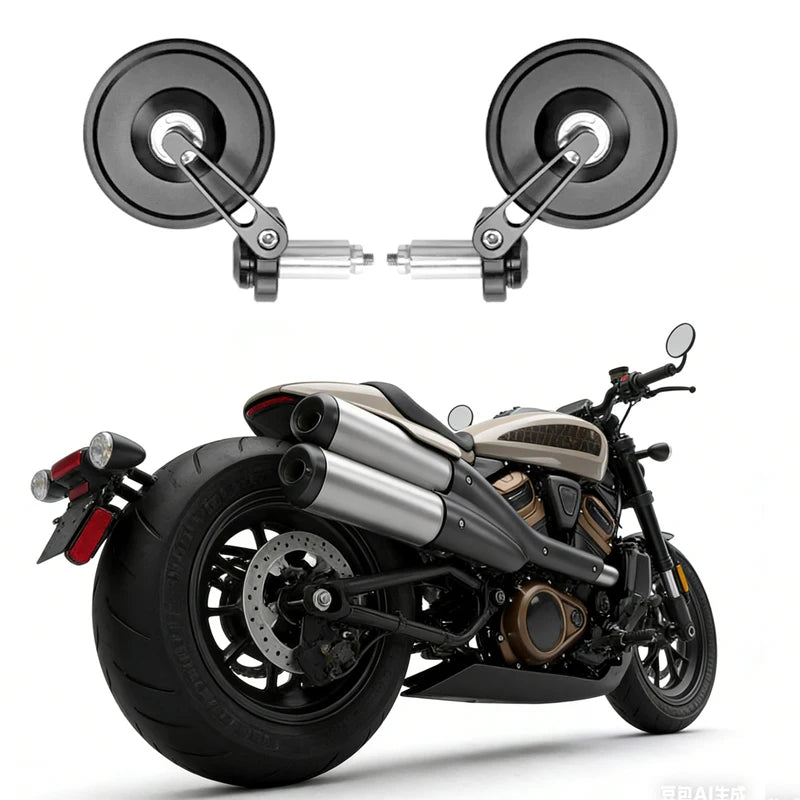 Motorcycle Handlebar Side Mirrors - Universal Fit for Harley, Honda, Vespa, Kawasaki, Yamaha, Royal Enfield Cafe Racer