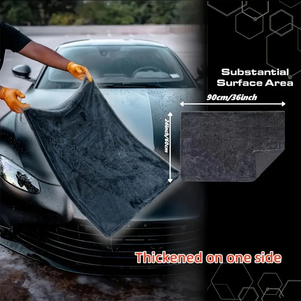 Dark Gray Microfiber Car Towel - Oversized, Strong Absorbent Cleaning Cloth