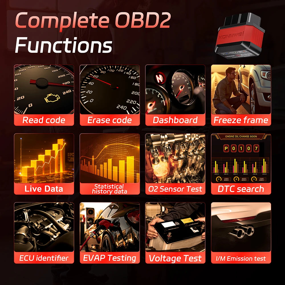 KONNWEI KW905 Bluetooth OBD2 Scanner - Professional Car Diagnostic Code Reader
