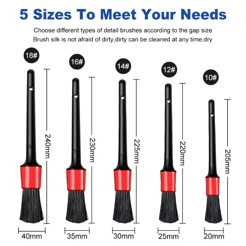 5Pcs Car Cleaning Brush Kit - Interior & Wheel Detailing Set