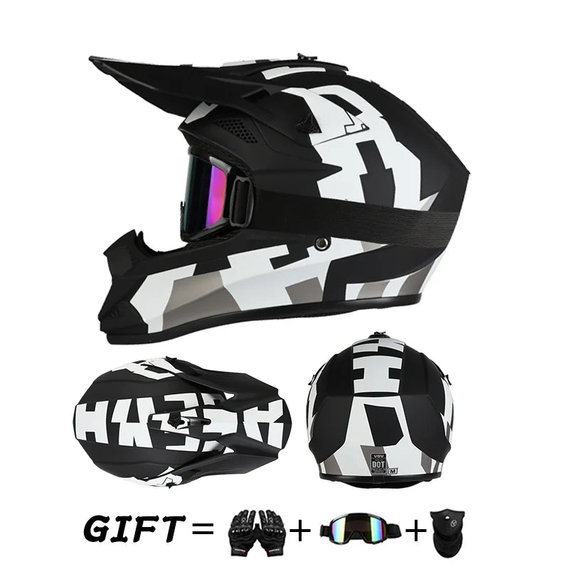 Off-Road Motorcycle Helmet - Full Face Rally Helmet with Goggles