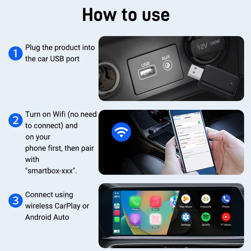 Wireless CarPlay & Android Auto Adapter | 5GHz Plug & Play