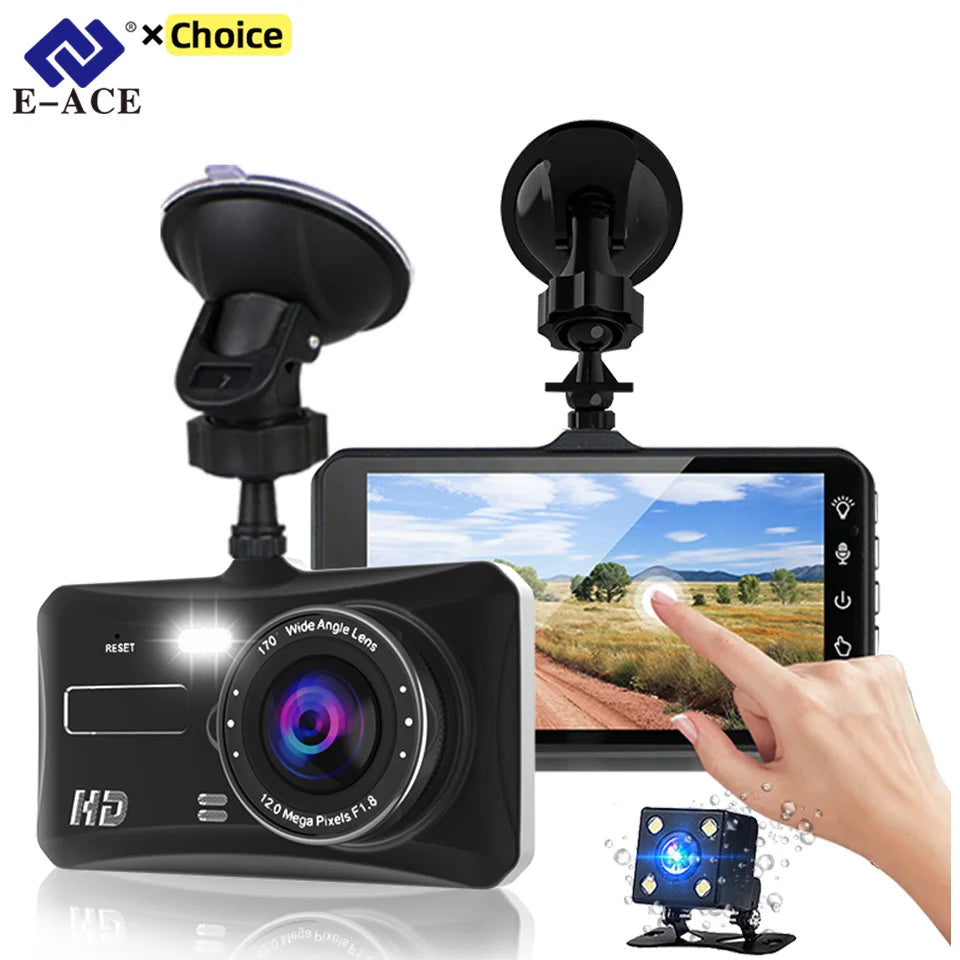 1080P Touch Screen Dash Cam - Front & Rear Car DVR with Night Vision