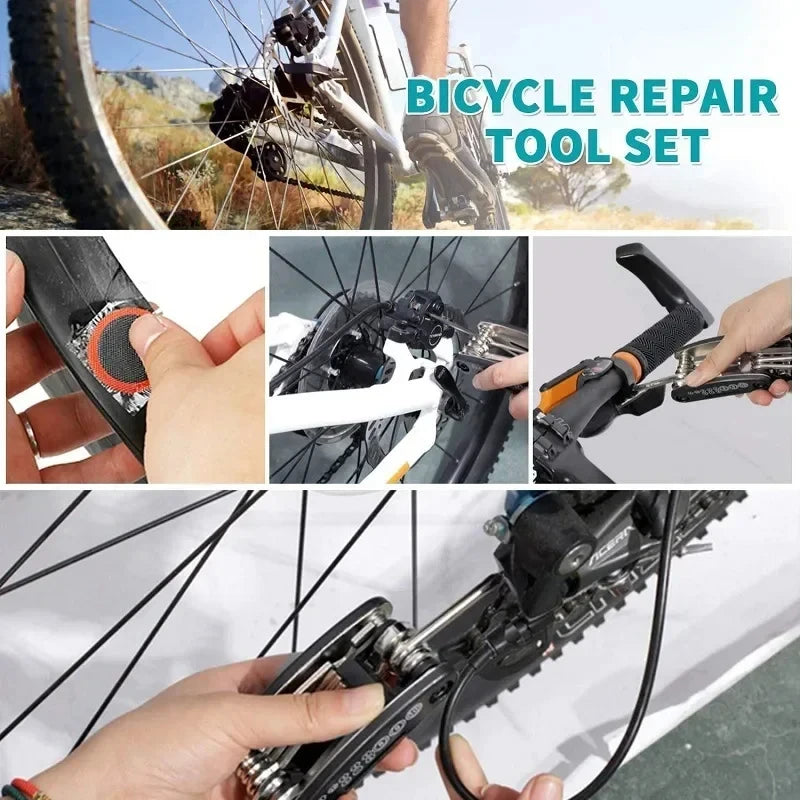 Bicycle Repair Tool Kit - Multi-Tool Set with Tire Patch Kit & Pump