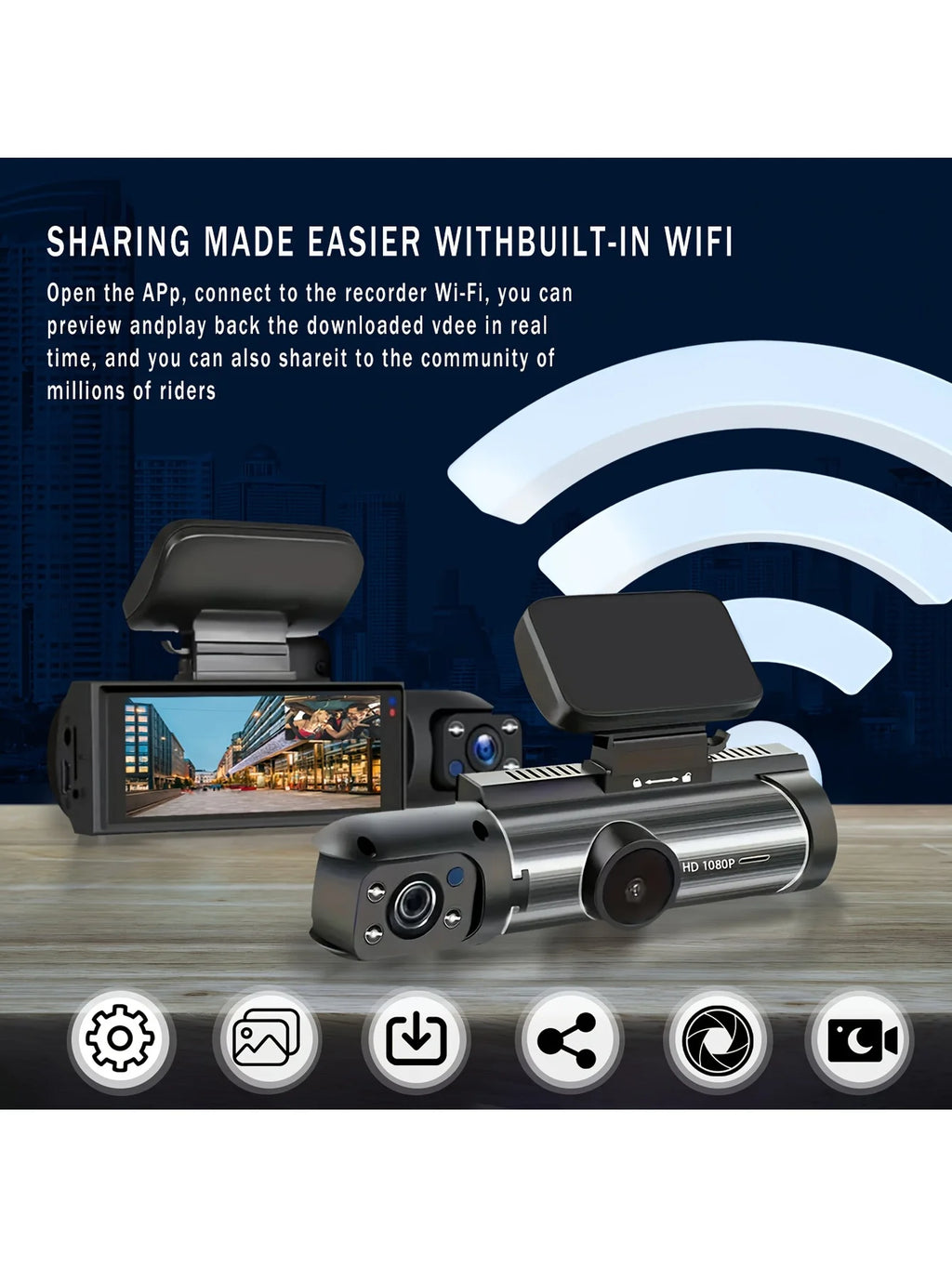 Dual Dash Cam - Front 1080P & Inside 720P with IR Night Vision, Loop Recording & Wide Angle Lens